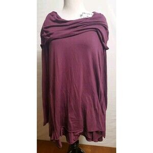 Soft Surroundings Purple Cowl Neck Asymmetric Top Shirt Roll Tab Sleeves Large